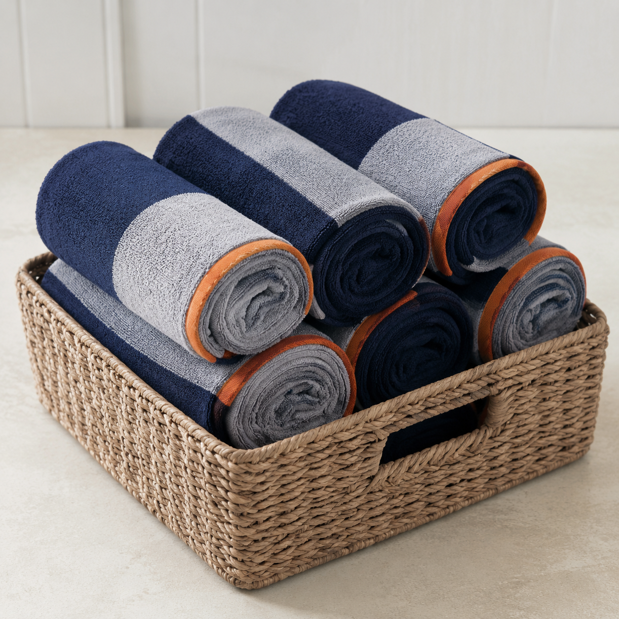 Team Towel Roll — Rolled towels in a storage basket
